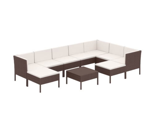 Set muebles de jardín 10 pzas y cojines ratán sintético marrón