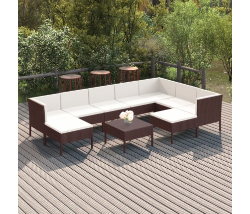 Set muebles de jardín 10 pzas y cojines ratán sintético marrón