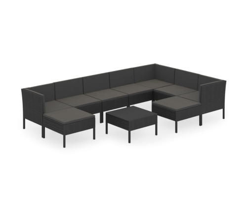Set de muebles de jardín 10 pzas cojines ratán sintético negro