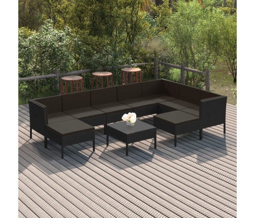 Set de muebles de jardín 10 pzas cojines ratán sintético negro
