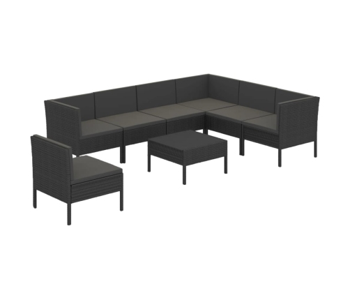 Set de muebles de jardín 8 pzas y cojines ratán sintético negro
