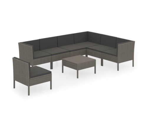 Set de muebles de jardín 8 pzas y cojines ratán sintético gris