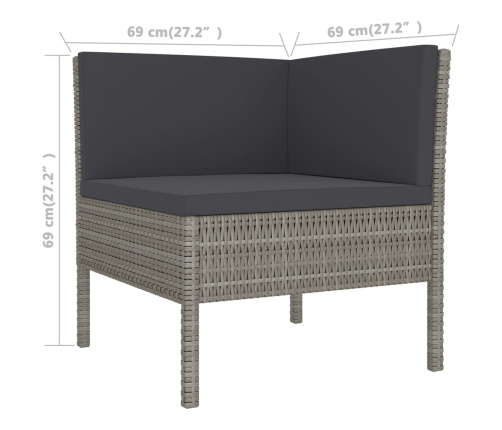 Set de muebles de jardín 8 pzas y cojines ratán sintético gris