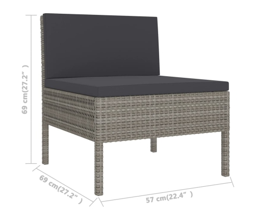 Set de muebles de jardín 8 pzas y cojines ratán sintético gris
