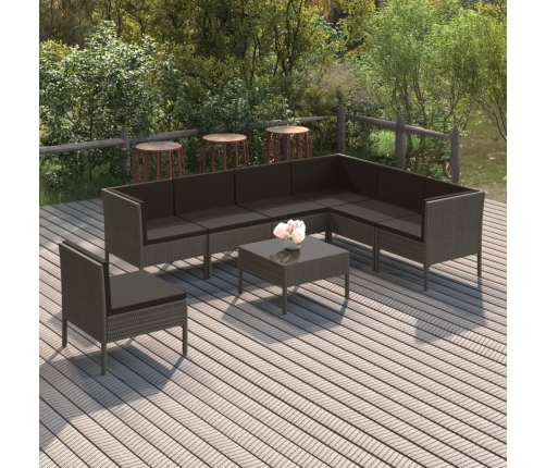 Set de muebles de jardín 8 pzas y cojines ratán sintético gris