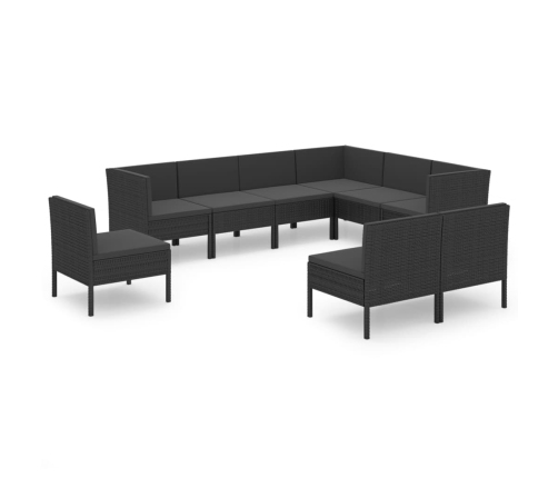 Set de muebles de jardín 9 pzas cojines ratán sintético negro