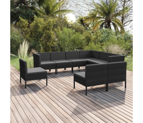 Set de muebles de jardín 9 pzas cojines ratán sintético negro