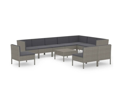 Set de muebles de jardín 11 pzas y cojines ratán sintético gris