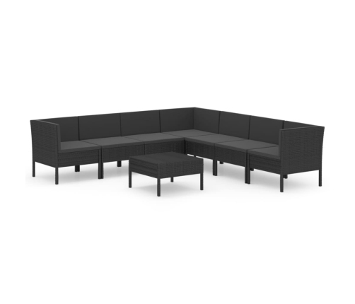 Set de muebles de jardín 8 pzas y cojines ratán sintético negro