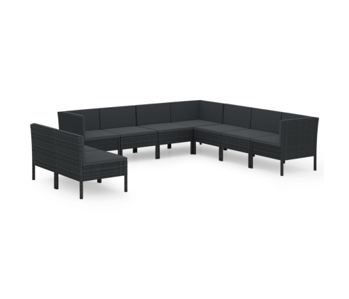 Set de muebles de jardín 9 pzas cojines ratán sintético negro