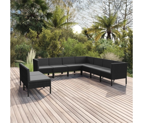 Set de muebles de jardín 9 pzas cojines ratán sintético negro
