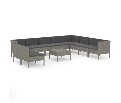 Set de muebles de jardín 11 pzas y cojines ratán sintético gris