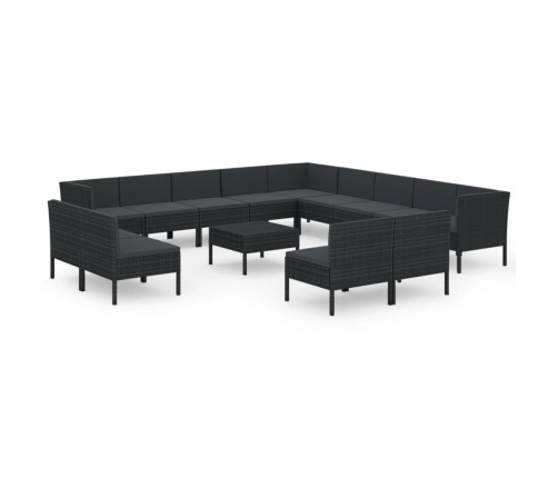 Set de muebles de jardín 14 pzas cojines ratán sintético negro