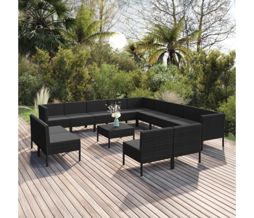 Set de muebles de jardín 14 pzas cojines ratán sintético negro