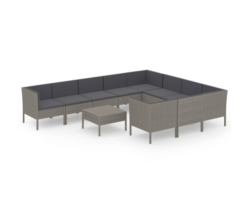 Set de muebles de jardín 11 pzas y cojines ratán sintético gris