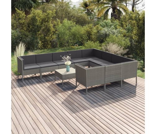 Set de muebles de jardín 11 pzas y cojines ratán sintético gris