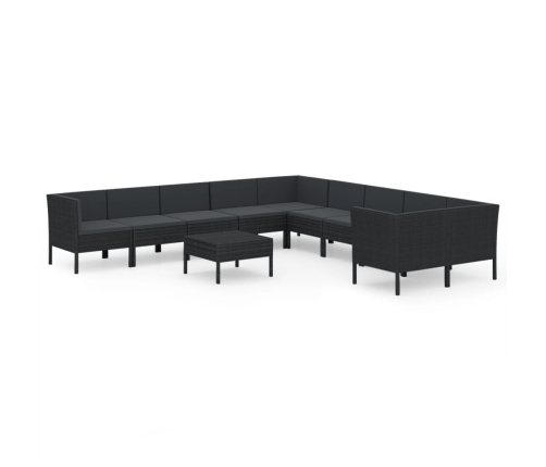 Set de muebles de jardín 11 pzas cojines ratán sintético negro