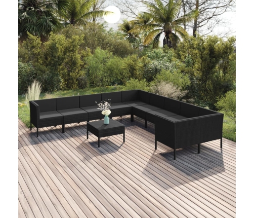 Set de muebles de jardín 11 pzas cojines ratán sintético negro