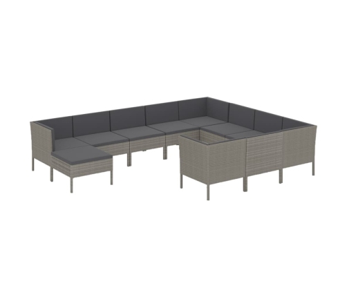 Set de muebles de jardín 11 pzas y cojines ratán sintético gris