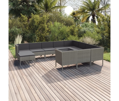 Set de muebles de jardín 11 pzas y cojines ratán sintético gris