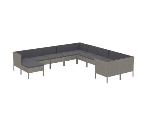 Set de muebles de jardín 11 pzas y cojines ratán sintético gris