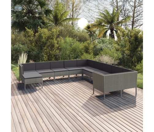 Set de muebles de jardín 11 pzas y cojines ratán sintético gris