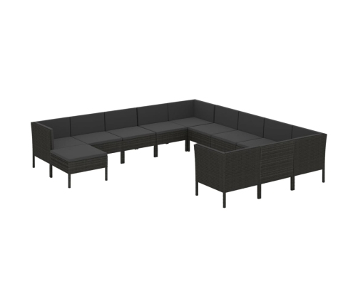 Set muebles de jardín 12 pzas y cojines ratán sintético negro