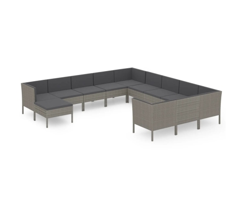 Set de muebles de jardín 12 pzas y cojines ratán sintético gris