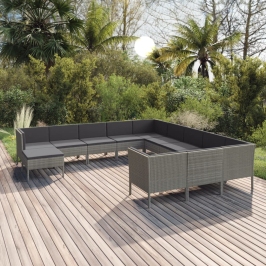 Set de muebles de jardín 12 pzas y cojines ratán sintético gris