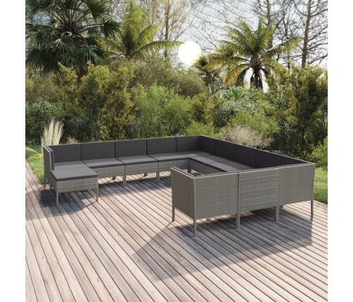 Set de muebles de jardín 12 pzas y cojines ratán sintético gris