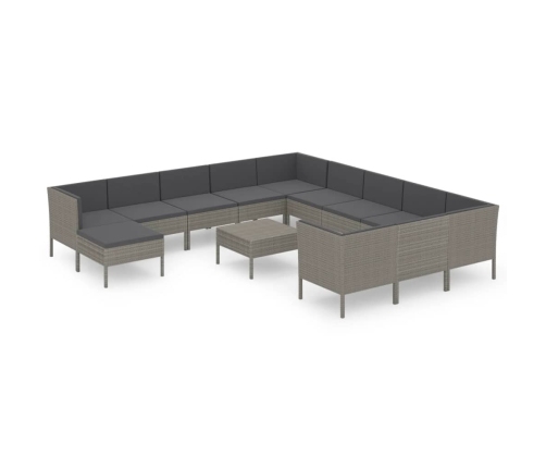 Set de muebles de jardín 13 pzas y cojines ratán sintético gris