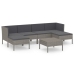 Set de muebles de jardín 7 pzas y cojines ratán sintético gris
