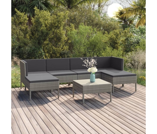 Set de muebles de jardín 7 pzas y cojines ratán sintético gris