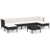 Set de muebles de jardín 8 pzas y cojines ratán sintético negro