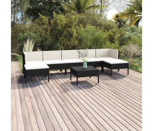 Set de muebles de jardín 8 pzas y cojines ratán sintético negro