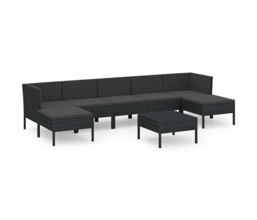 Set de muebles de jardín 8 pzas y cojines ratán sintético negro