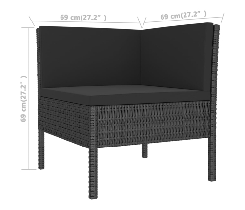 Set de muebles de jardín 8 pzas y cojines ratán sintético negro