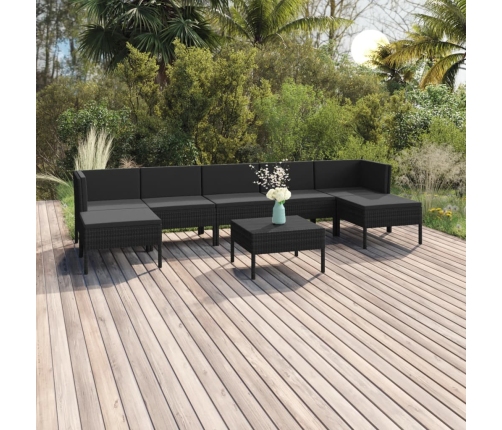 Set de muebles de jardín 8 pzas y cojines ratán sintético negro