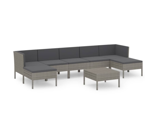 Set de muebles de jardín 8 pzas y cojines ratán sintético gris