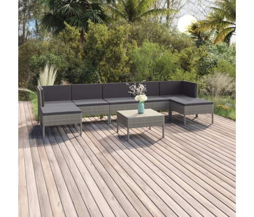Set de muebles de jardín 8 pzas y cojines ratán sintético gris