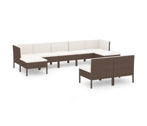 Set muebles de jardín 9 pzas y cojines ratán sintético marrón