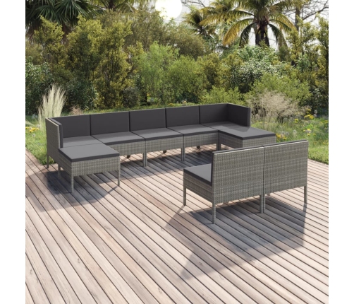Set de muebles de jardín 9 pzas y cojines ratán sintético gris