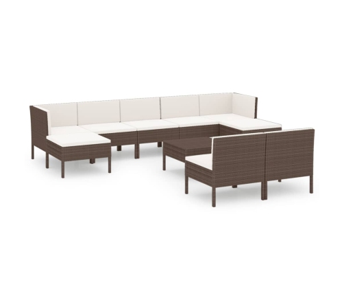 Set muebles de jardín 10 pzas y cojines ratán sintético marrón