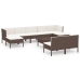 Set muebles de jardín 10 pzas y cojines ratán sintético marrón