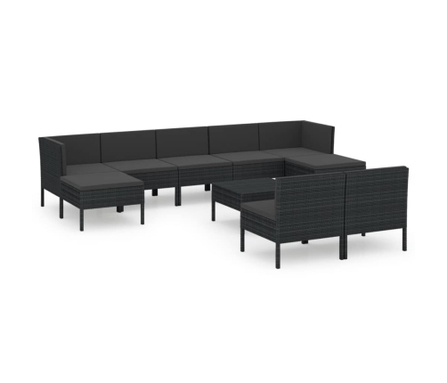 Set de muebles de jardín 10 pzas cojines ratán sintético negro