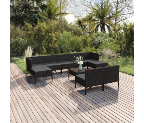 Set de muebles de jardín 10 pzas cojines ratán sintético negro