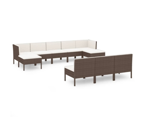 Set muebles de jardín 10 piezas cojines ratán sintético marrón