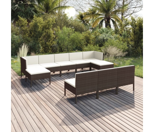 Set muebles de jardín 10 piezas cojines ratán sintético marrón