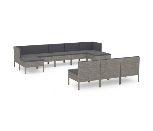 Set de muebles de jardín 10 pzas y cojines ratán sintético gris
