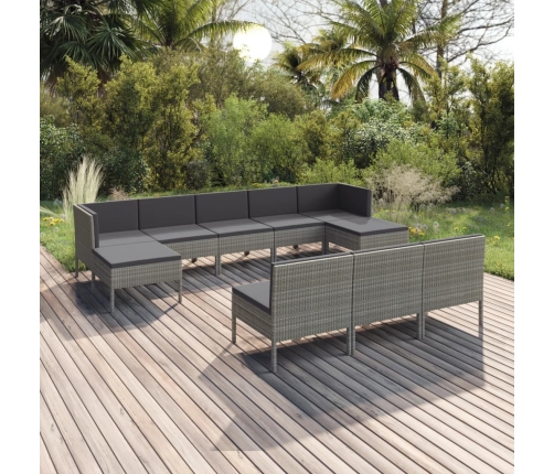Set de muebles de jardín 10 pzas y cojines ratán sintético gris